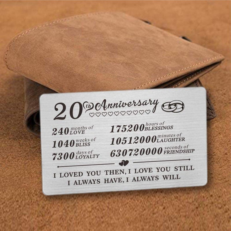 DEGASKEN 20 Year 20th Wedding Anniversary Card Gifts Engraved Wallet Inserts Decorations for Men Her Him Wife Husband Women Couples - Image 2